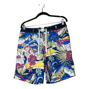 RS Surf Boardshorts Mens 30  Psychedelic Bright Print Floral Blue  Yellow Swim